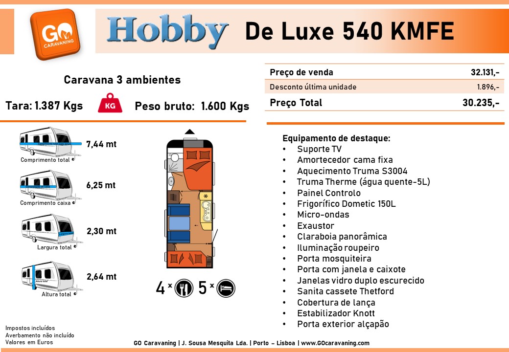 HOBBY, De Luxe 540 Kmfe - GO Caravaning